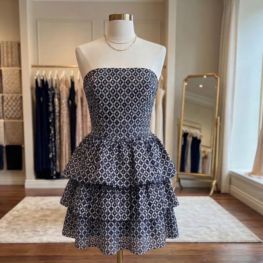 White House Black Market Peplum Dress 2 Tiered Textured Geometric Wedding Church